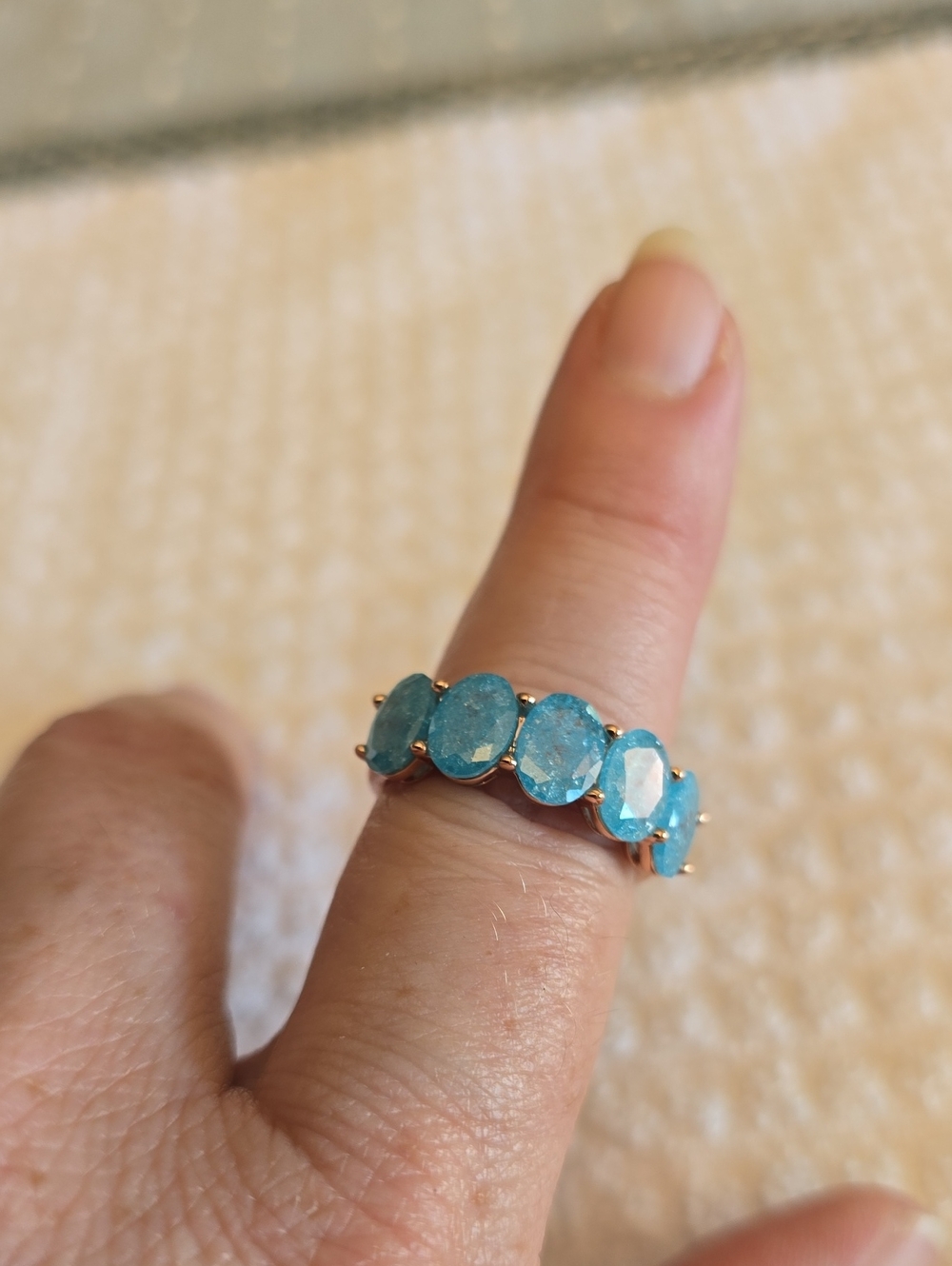 BP Size 9 Ring, Blue Topaz Ice Crystal, Rose Gold Plating